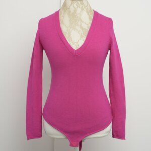 Zara V-neck Knit Sweater Bodysuit, Fuchsia Pink, size M